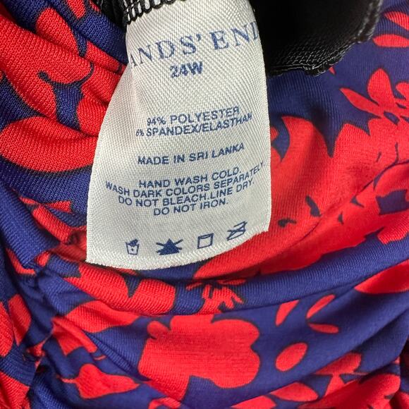 Lands Ends Tankini Top Size 24W Floral Ruched Blue Red - Picture 3 of 4